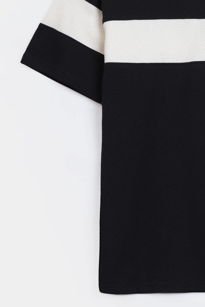 Popcorn Knit Panelled T-Shirt - Cougar Clothing