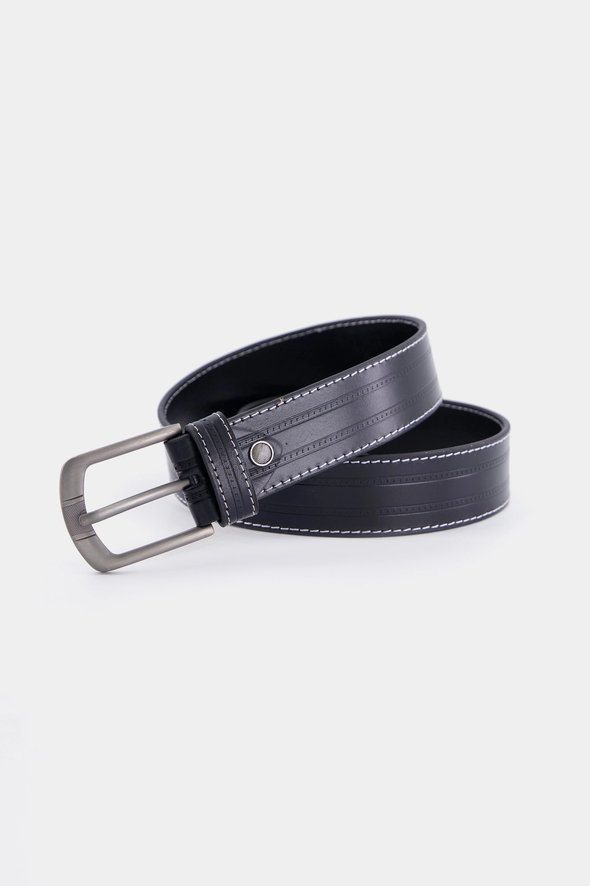 Leather Belt With Contrast Top Stitches - Cougar Clothing