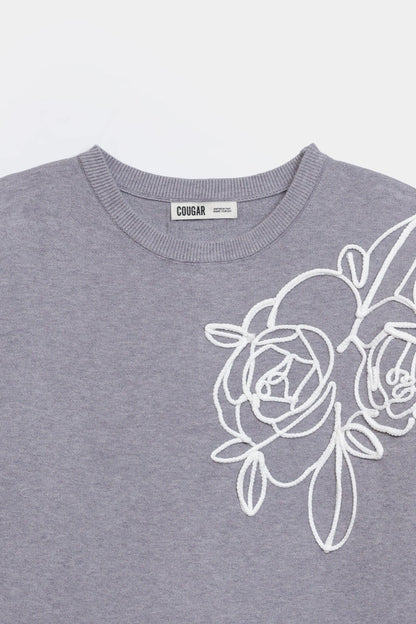 Embroidered Short-Sleeved Sweater - Cougar Clothing