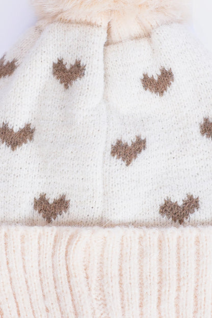 Heart Pattern Pom-Pom Beanie - Cougar Clothing