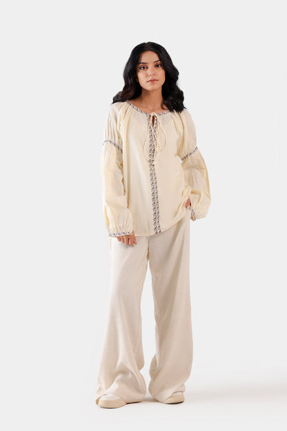 Lantern Sleeved Embroidered Blouse - Cougar Clothing