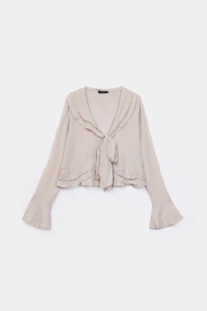 Ruffled Embroidered Blouse - Cougar Clothing