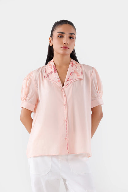 Embroidered Top With Puff Sleeves - Cougar Clothing