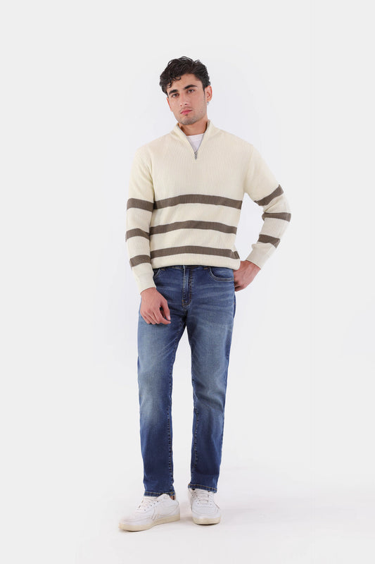 Quarter Zip Striped Sweater - Cougar Clothing