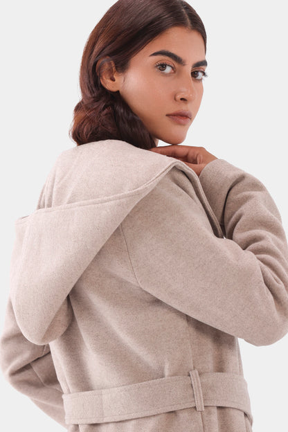 Hooded Belted Coat - Cougar Clothing