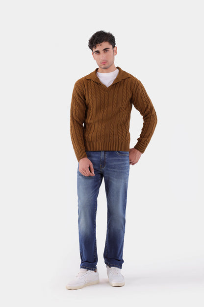 Cable Knit Open Collar Sweater - Cougar Clothing