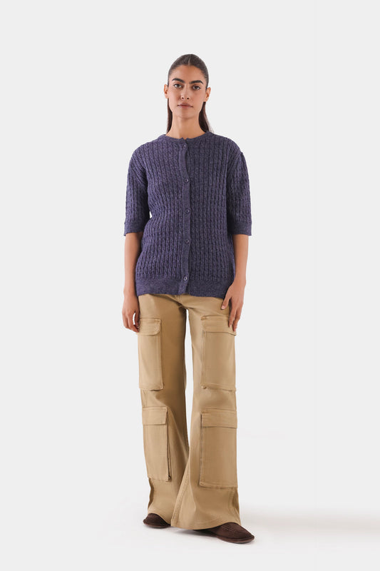 Cable Knit Short Sleeved Cardigan - Cougar Clothing