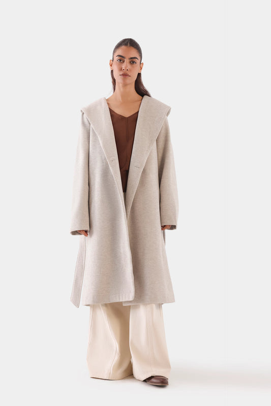 Hooded Belted Coat - Cougar Clothing