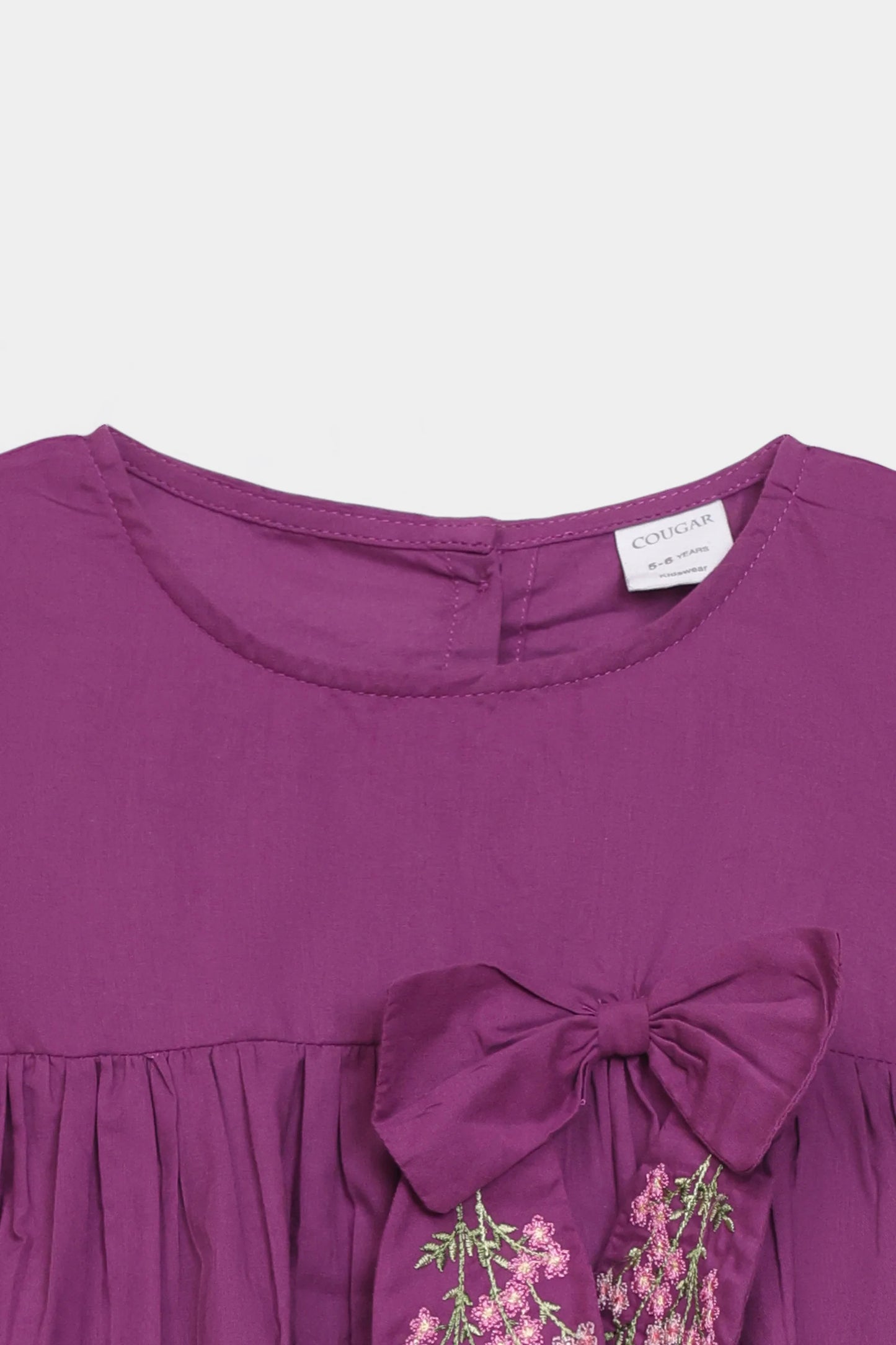Dress With Embroidered Bow - Cougar Clothing