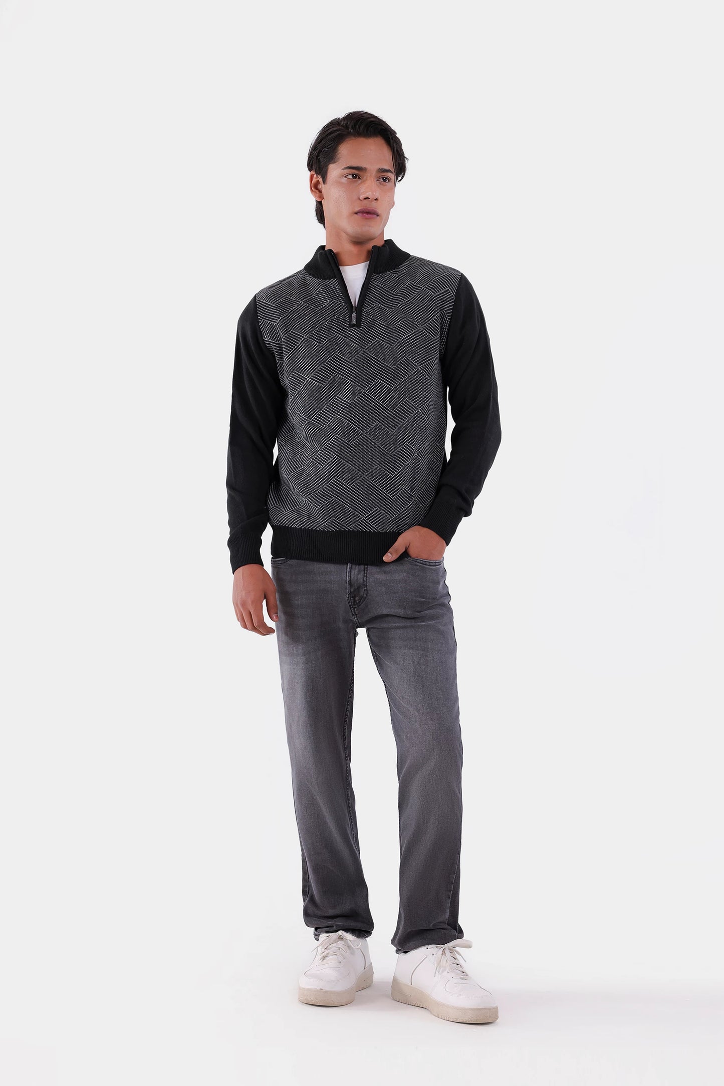 Contrast Sleeved Textured Sweater - Cougar Clothing