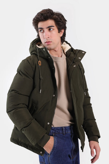 Puffer Jacket With Fleece Lined Hood - Cougar Clothing