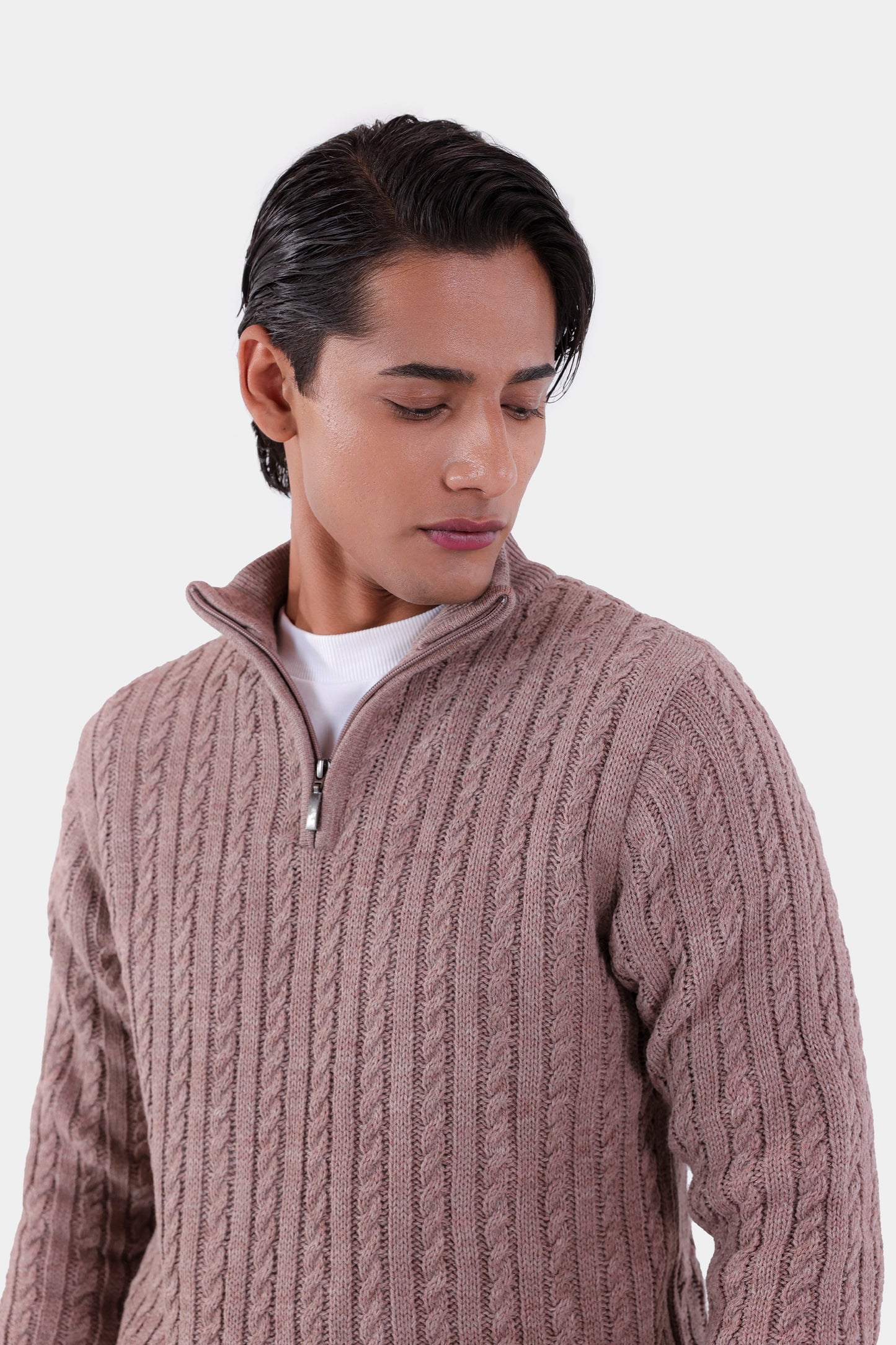 Cable Knit Quarter Sweater - Cougar Clothing