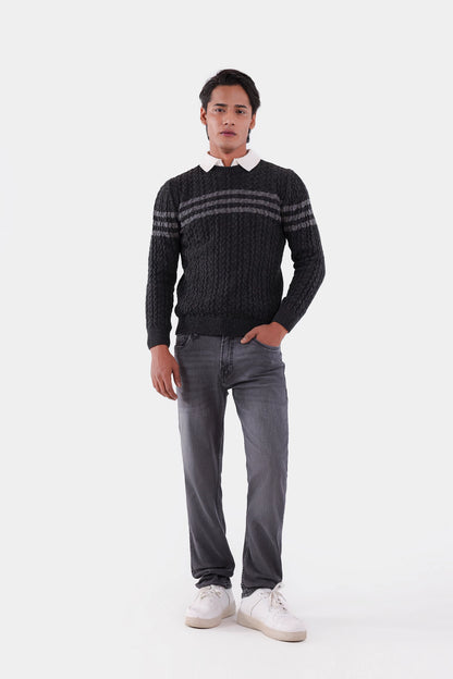 Chest Striped Knit Sweater - Cougar Clothing