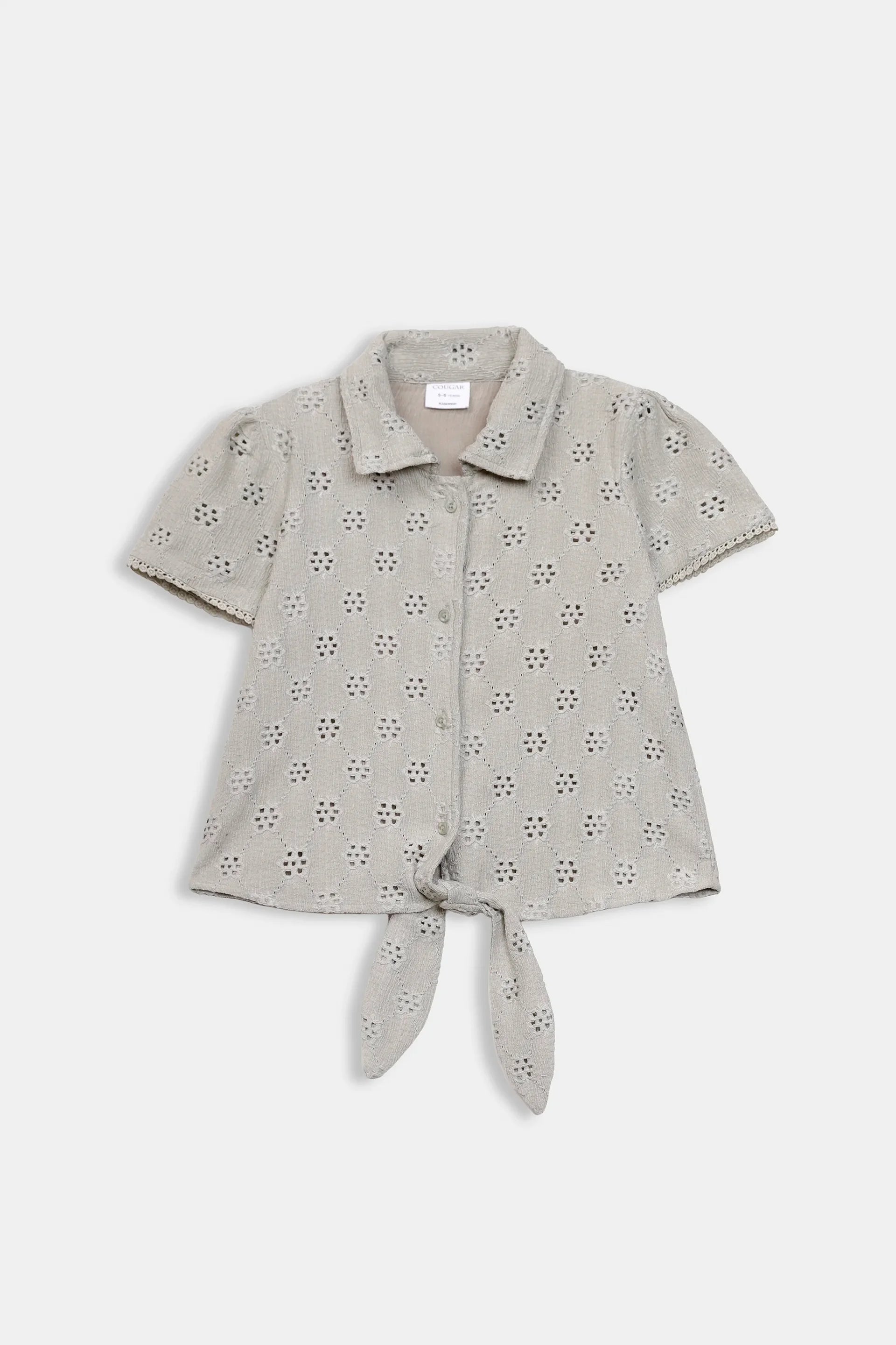 Tie-Front Schiffli Net Shirt - Cougar Clothing