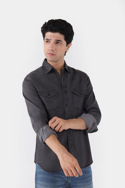 Flap Pockets Denim Shirt - Cougar Clothing