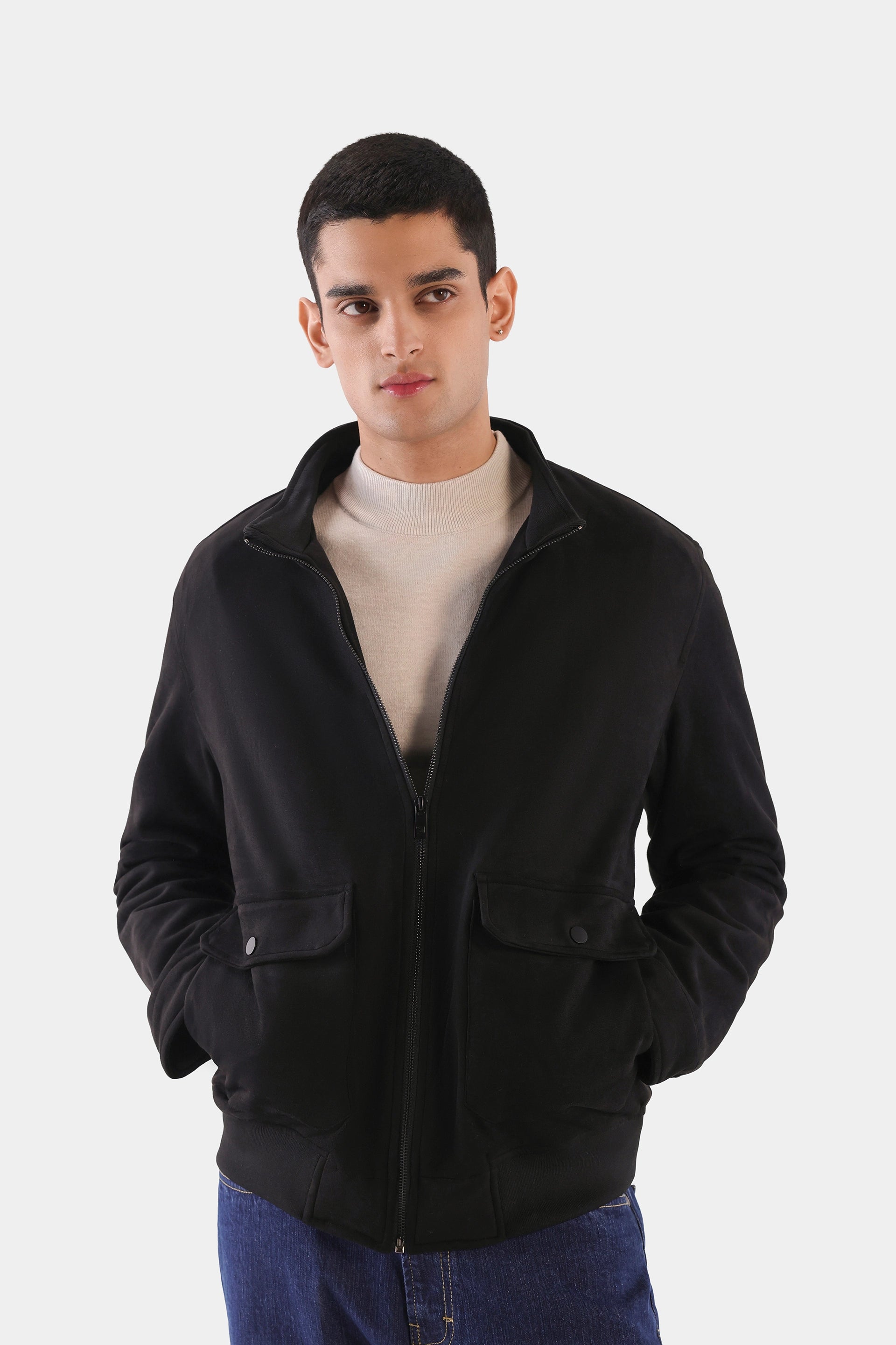 Faux Suede Mock Neck Jacket - Cougar Clothing