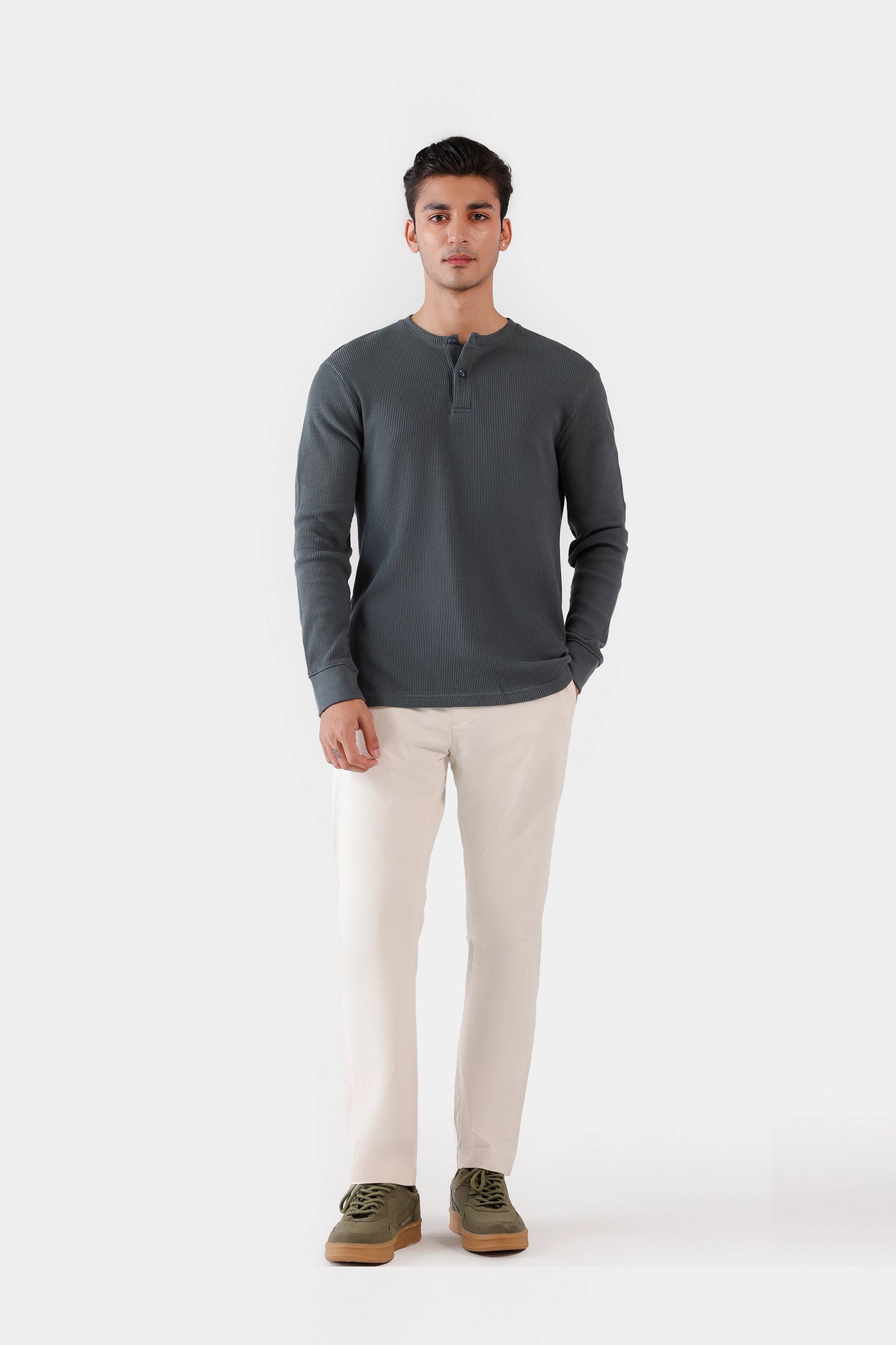 Waffle Knit Henley T-Shirt - Cougar Clothing