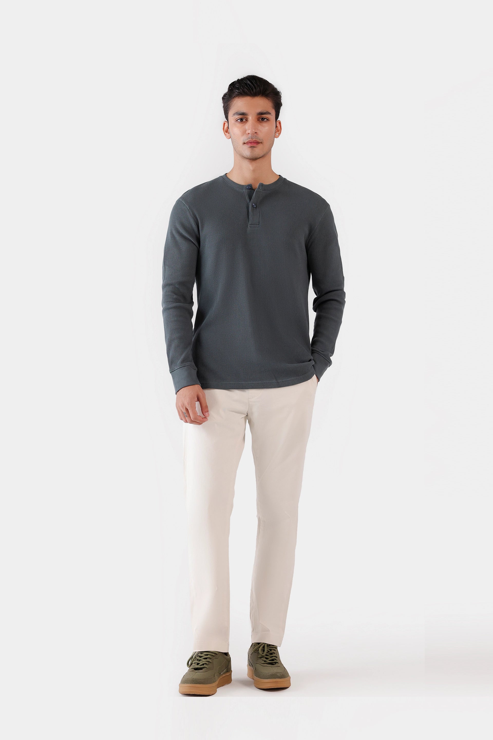 Waffle Knit Henley T-Shirt - Cougar Clothing