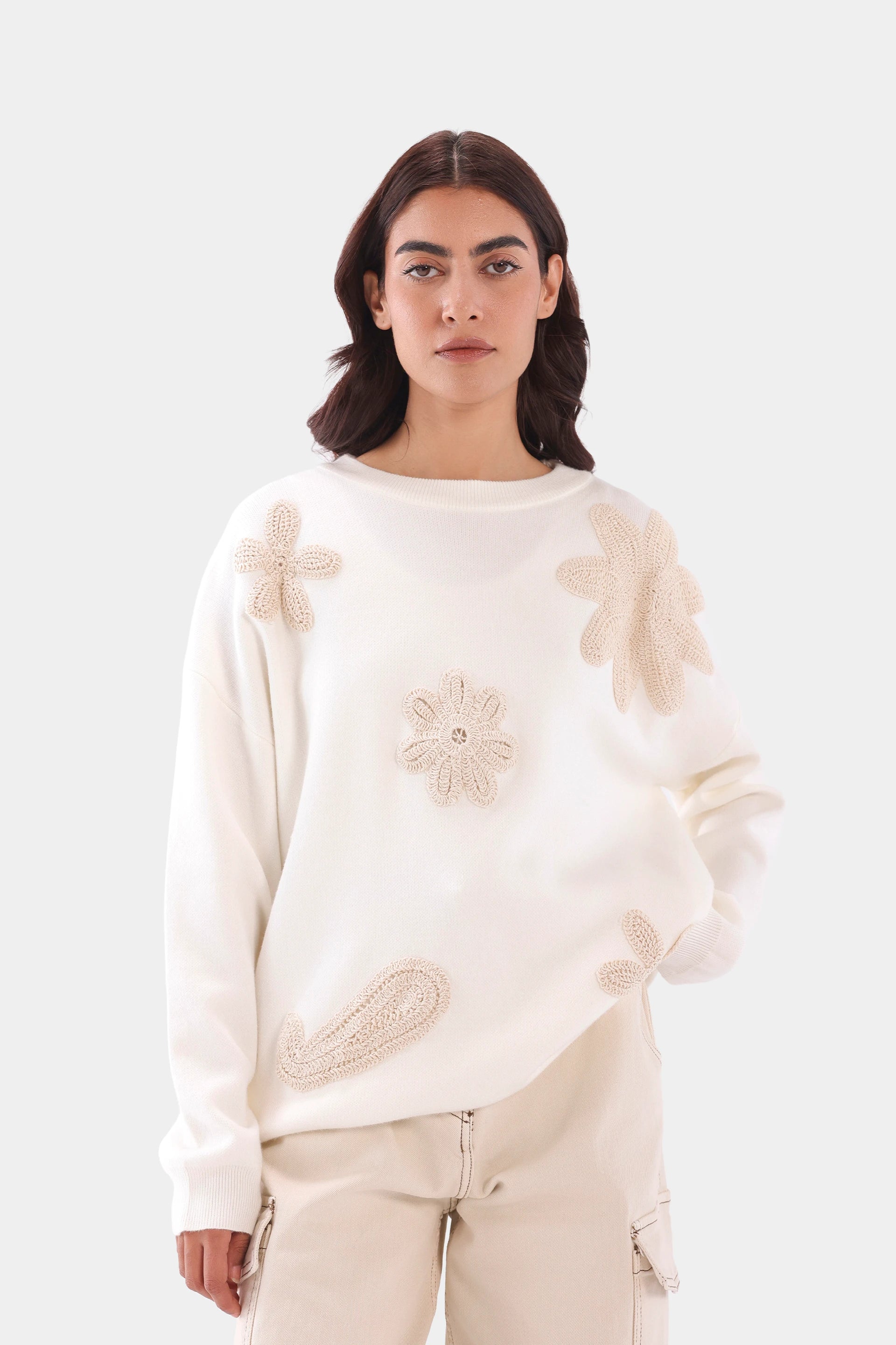 Embroidered Floral Knit Sweater - Cougar Clothing