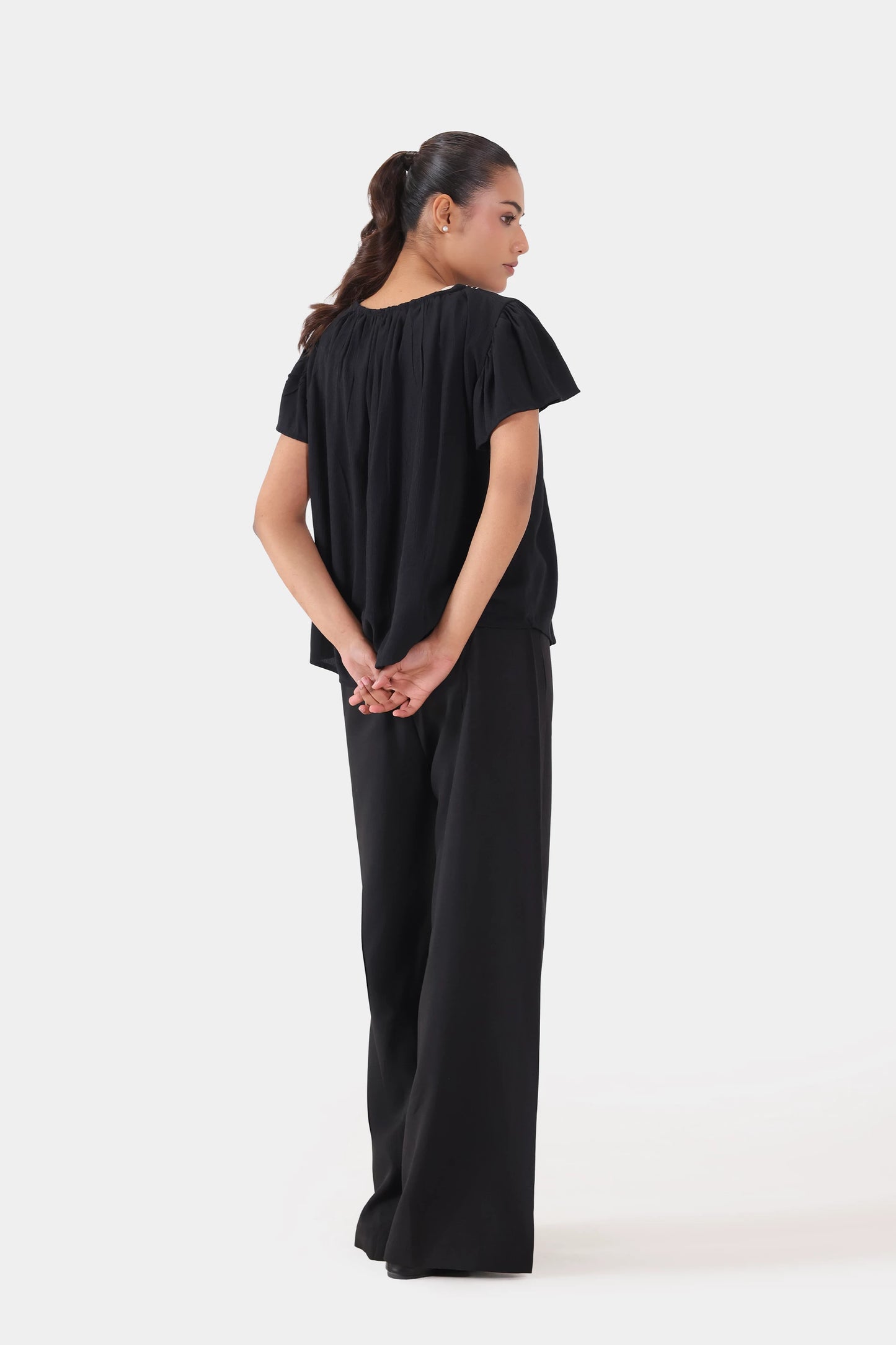 Embroidered Top With Flutter Sleeves - Cougar Clothing