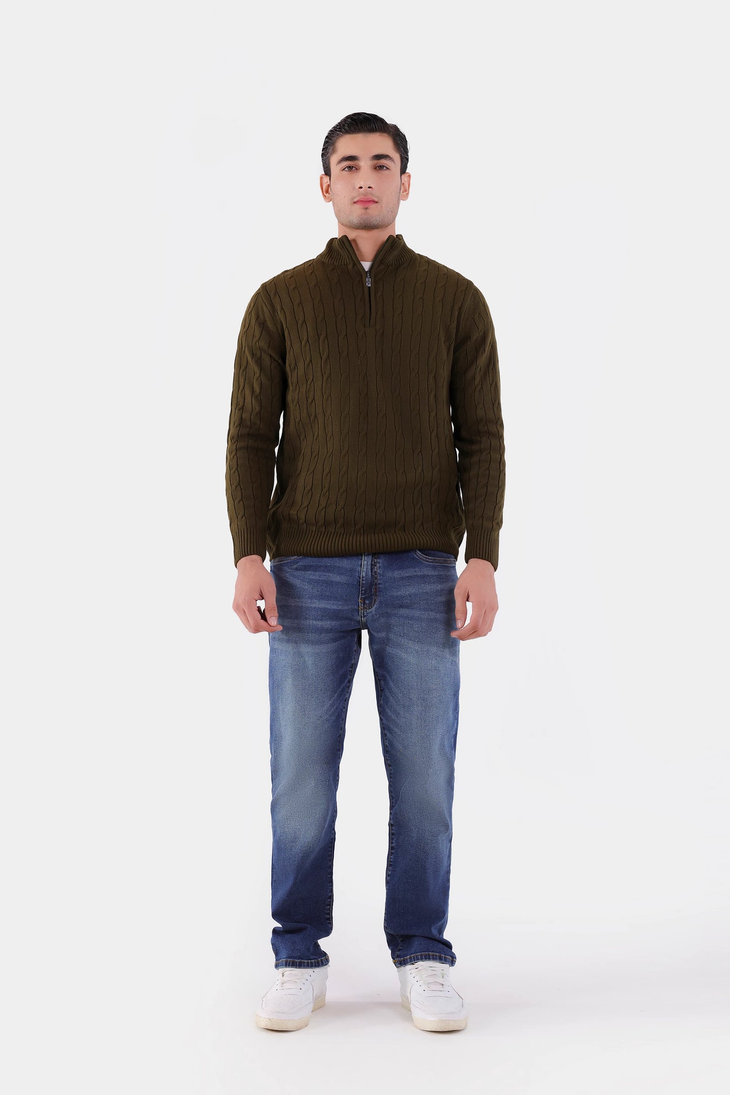 Quarter Zip Cable Knit Sweater - Cougar Clothing