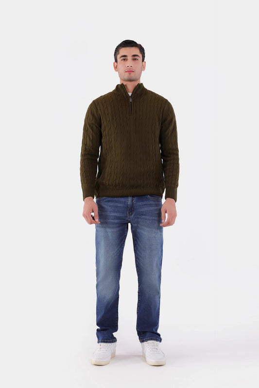 Quarter Zip Cable Knit Sweater - Cougar Clothing