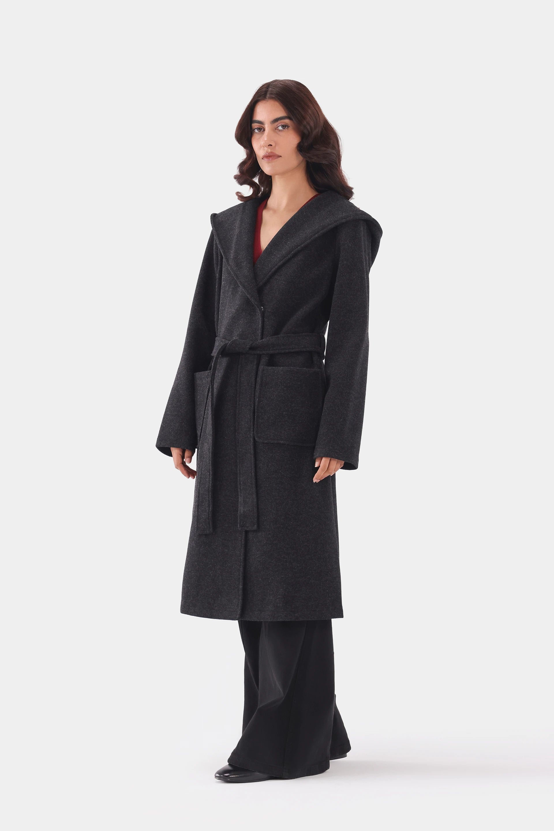 Hooded Belted Coat - Cougar Clothing