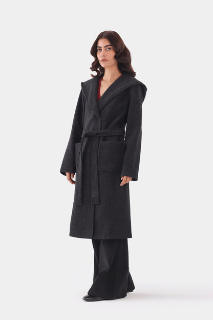 Hooded Belted Coat - Cougar Clothing