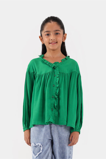 Button-Front Frilled Dress - Cougar Clothing