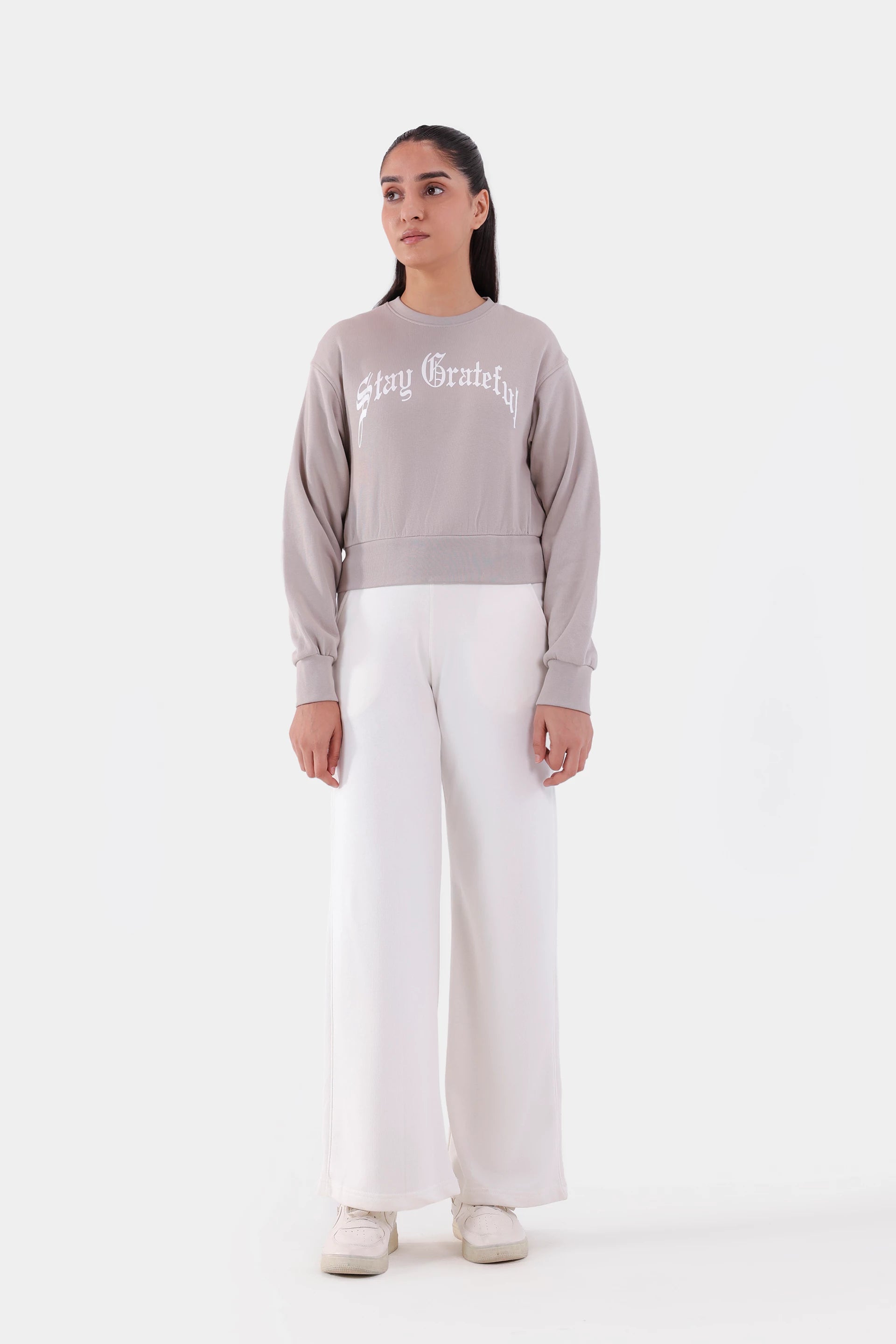 Cropped Text Print Sweatshirt - Cougar Clothing