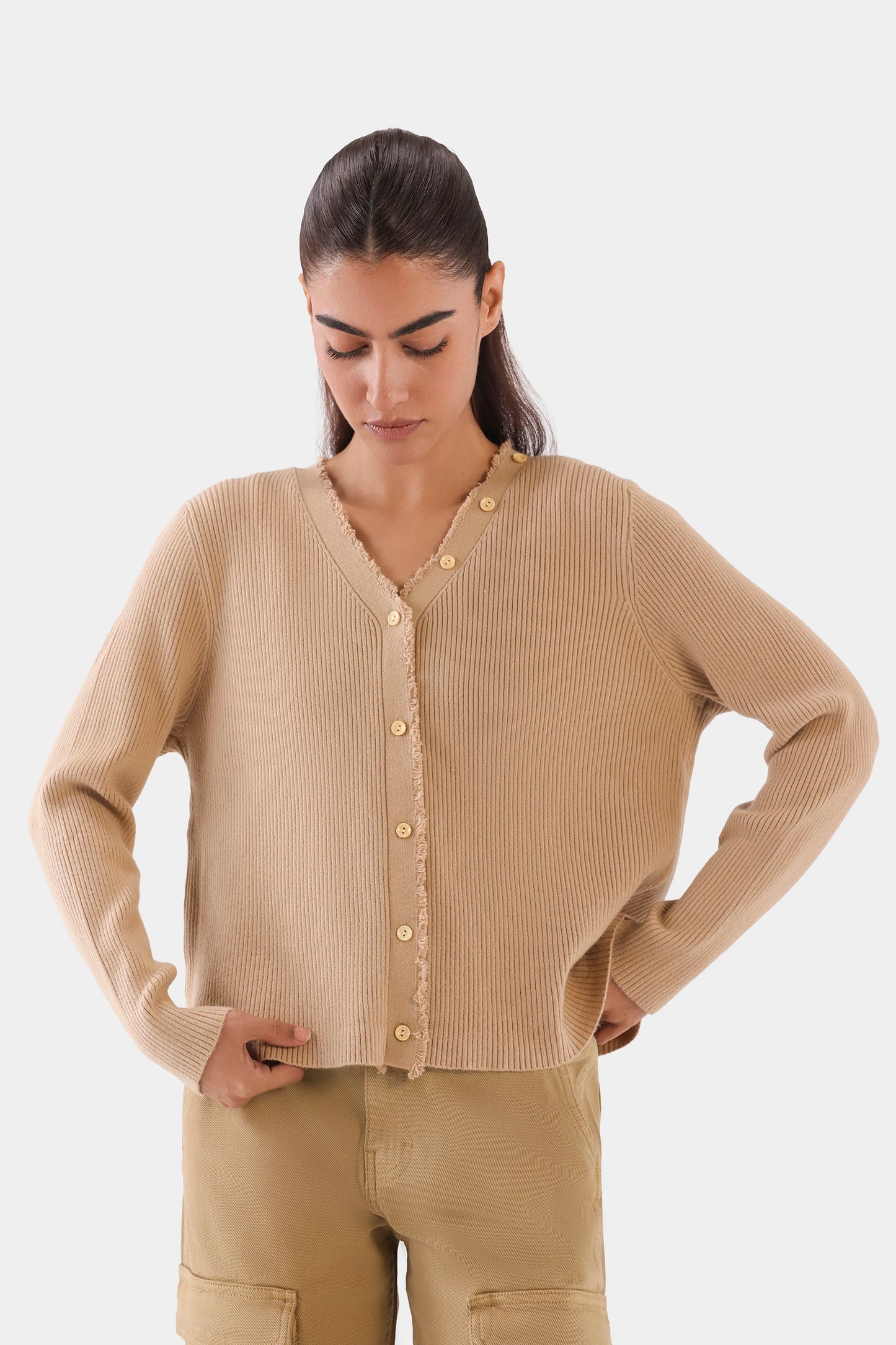 Frayed Placket Cardigan - Cougar Clothing