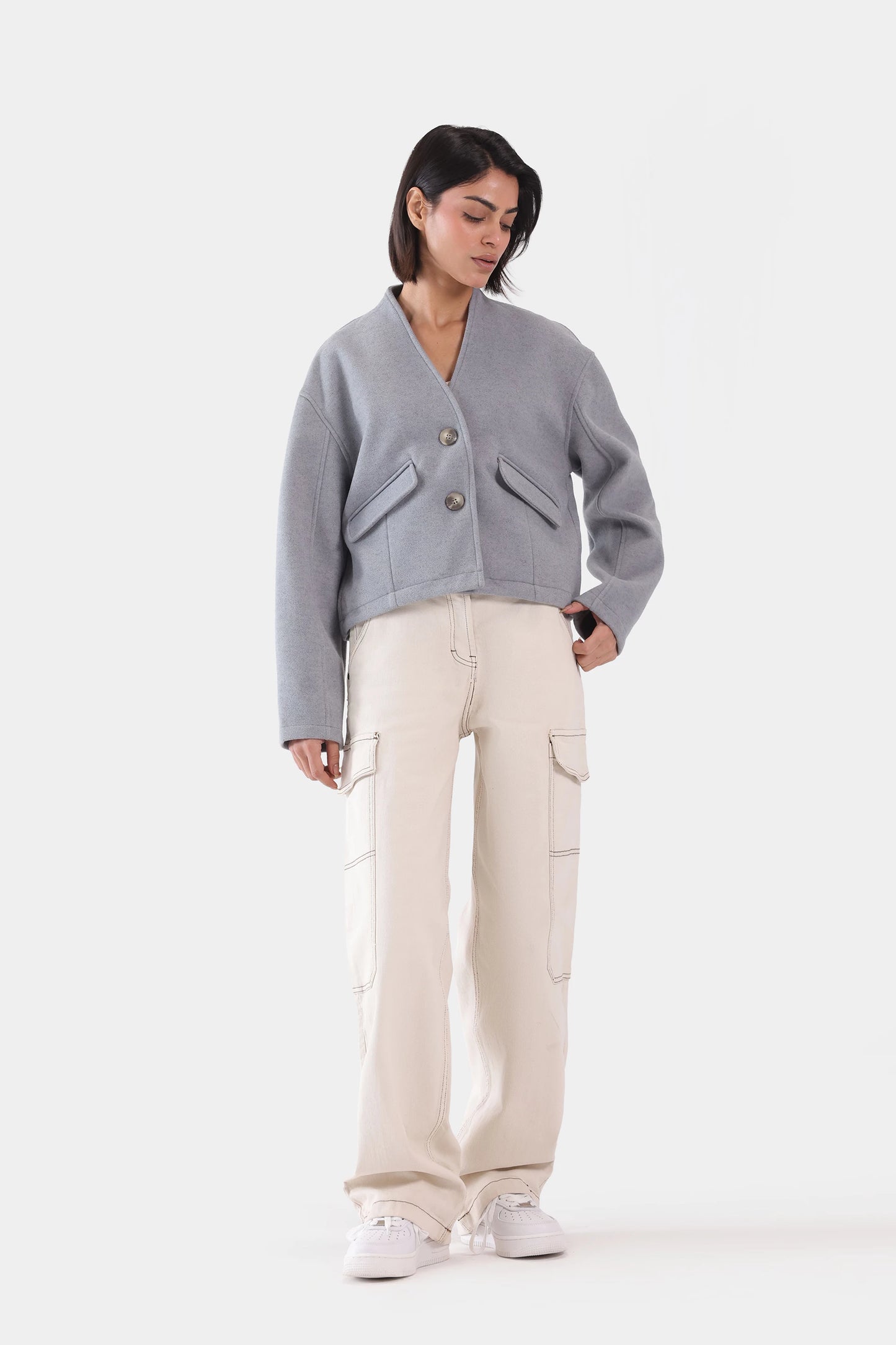 Wool Blend Faux Pocket Coat - Cougar Clothing