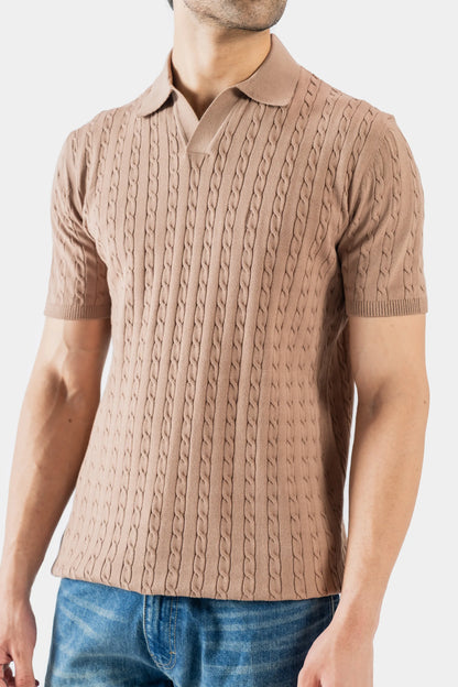 Johnny Collar Cable Knit Polo - Cougar Clothing