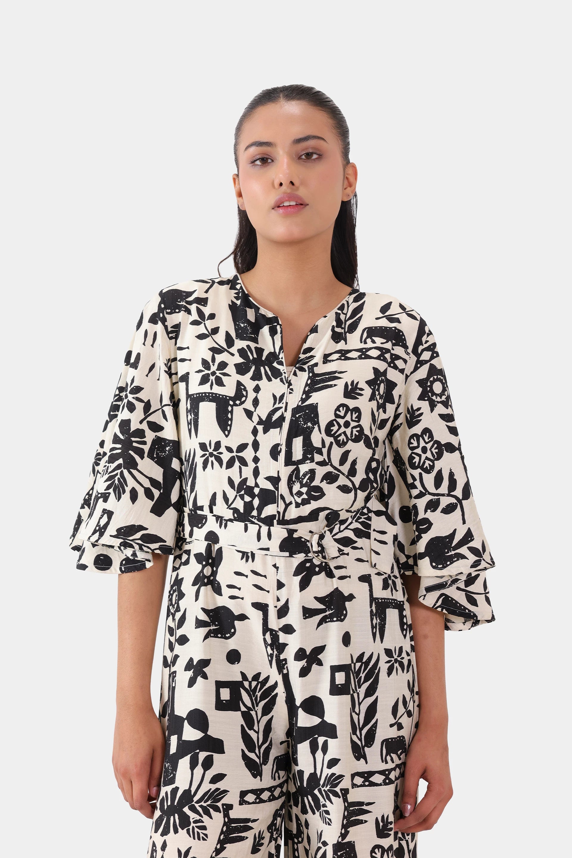 Abstract Tie-Waist Jumpsuit - Cougar Clothing