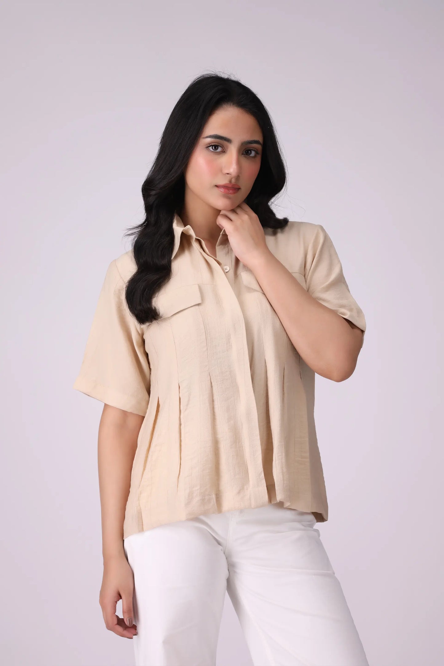 Pleated Top With False Pockets - Cougar Clothing