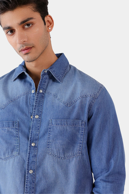 Patch Pockets Denim Shirt - Cougar Clothing