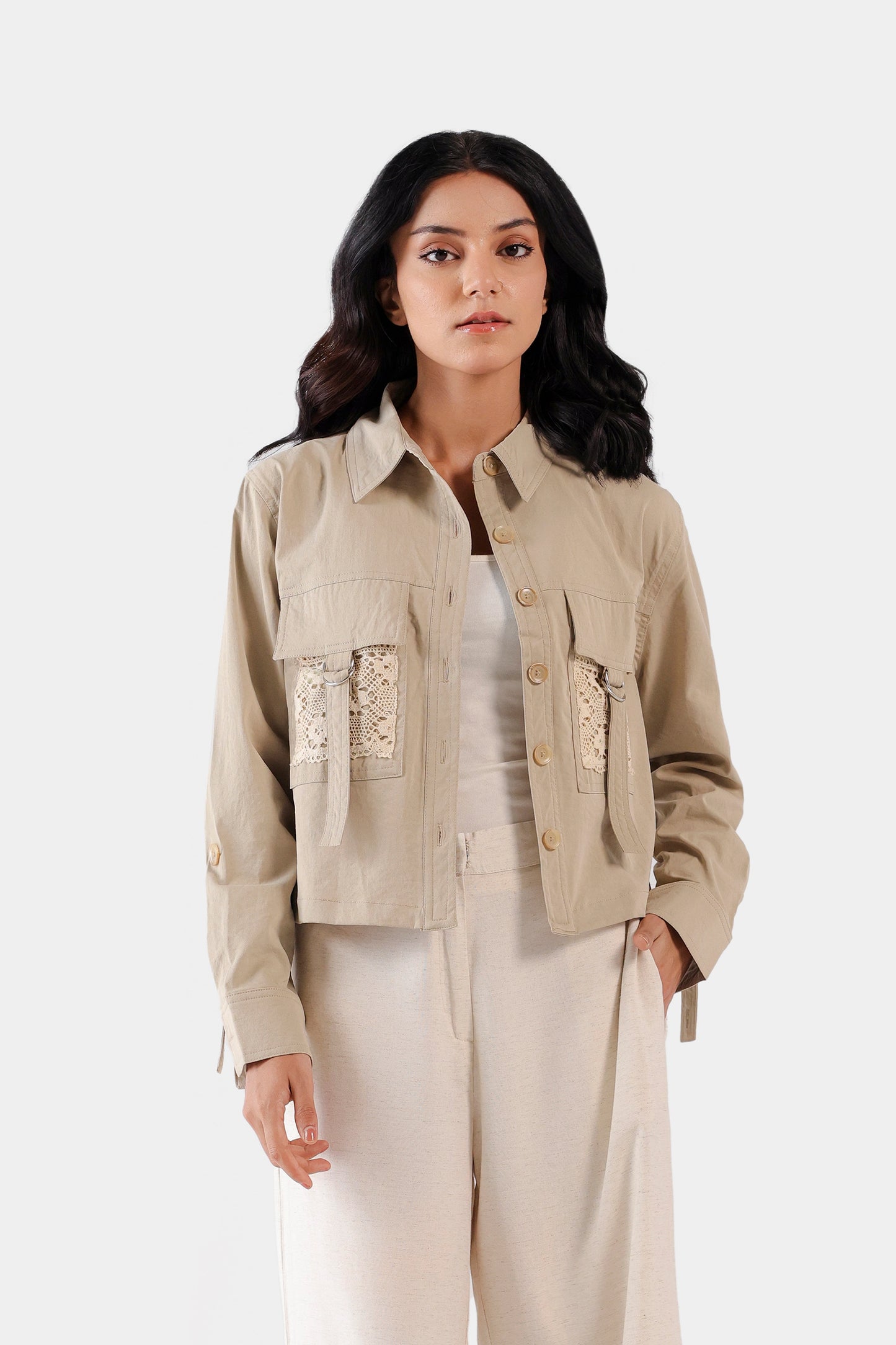 Cropped Shirt With Flap Pockets - Cougar Clothing