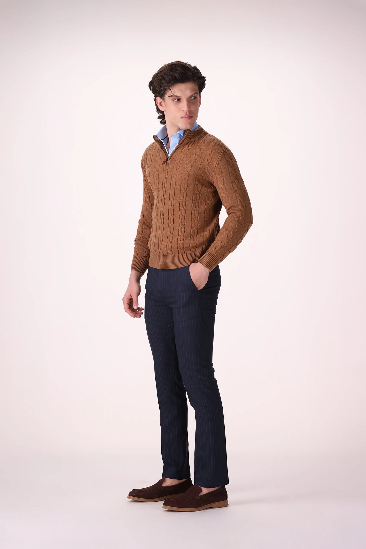 Cable Knit Quarter Zip Sweater - Cougar Clothing