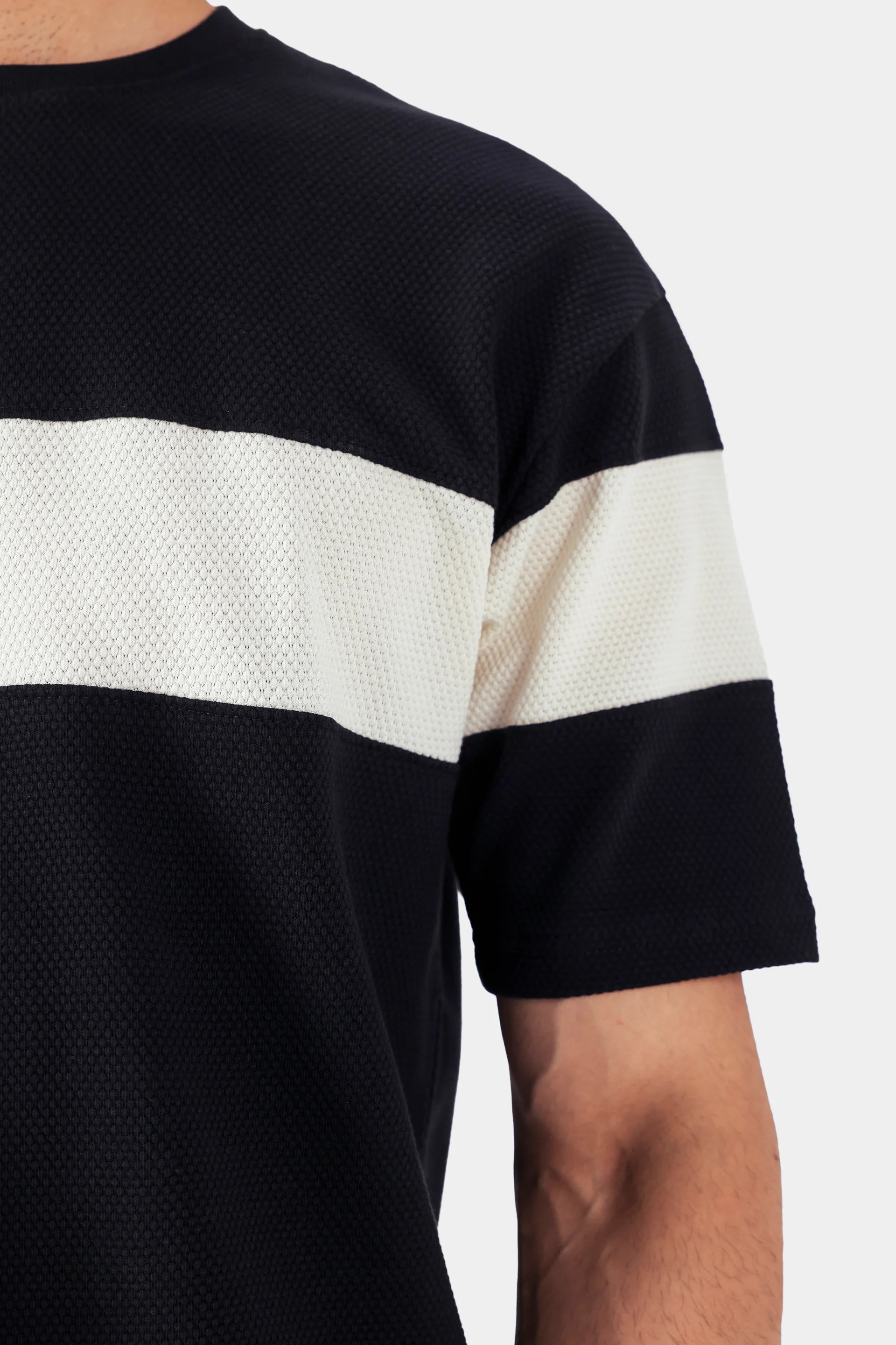 Popcorn Knit Panelled T-Shirt - Cougar Clothing