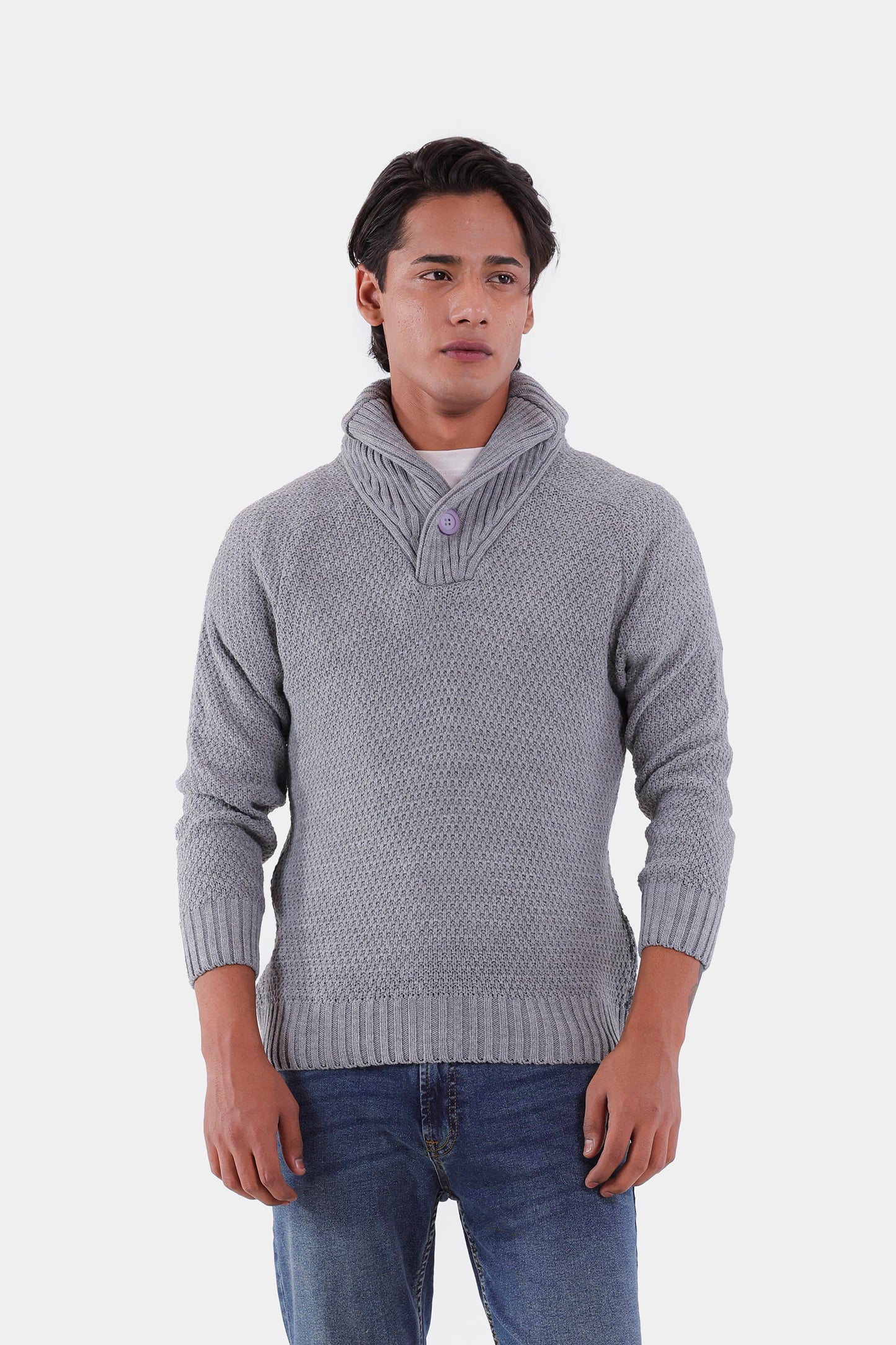 Shawl Neck Knit Sweater - Cougar Clothing