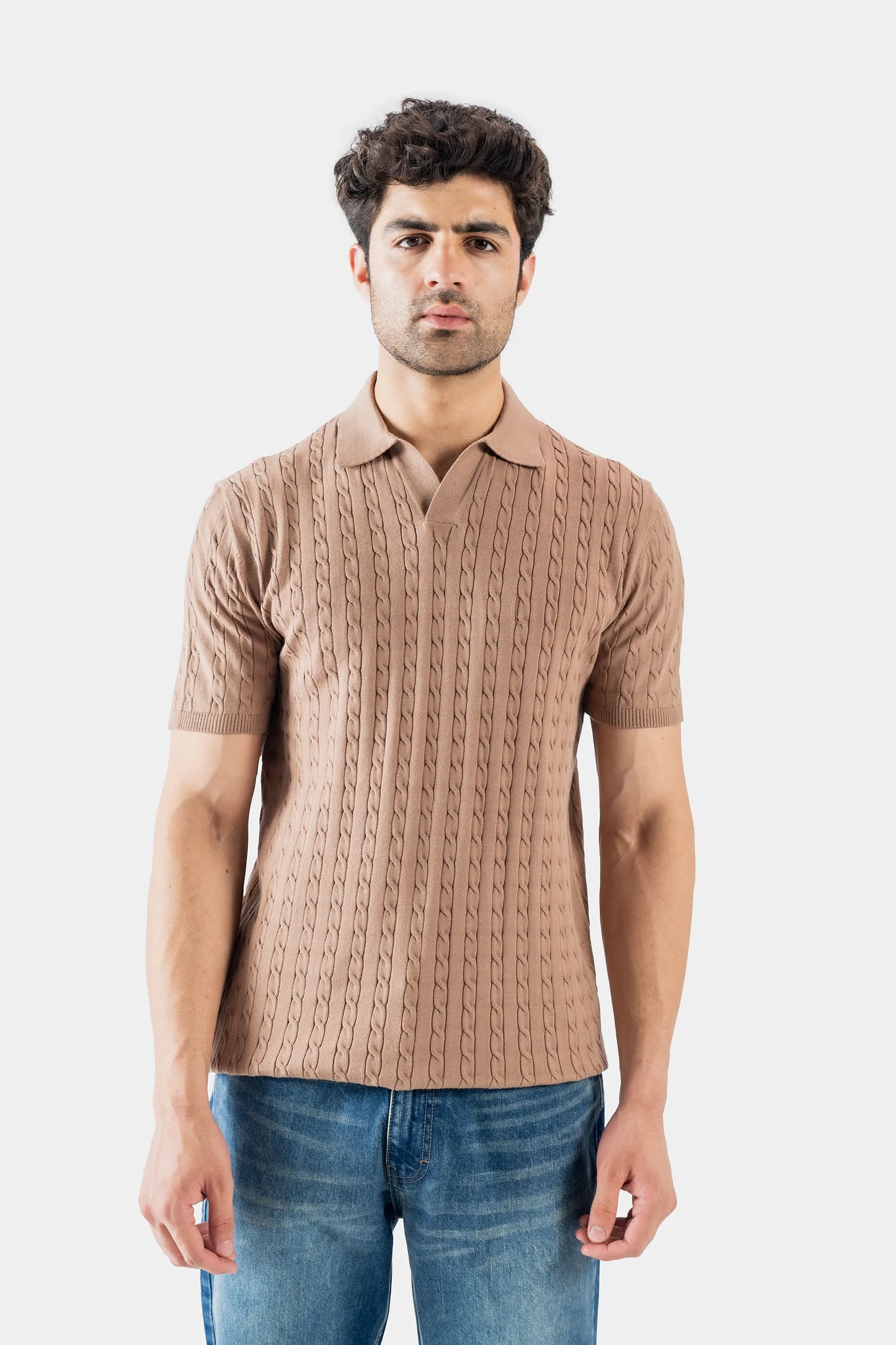 Johnny Collar Cable Knit Polo - Cougar Clothing