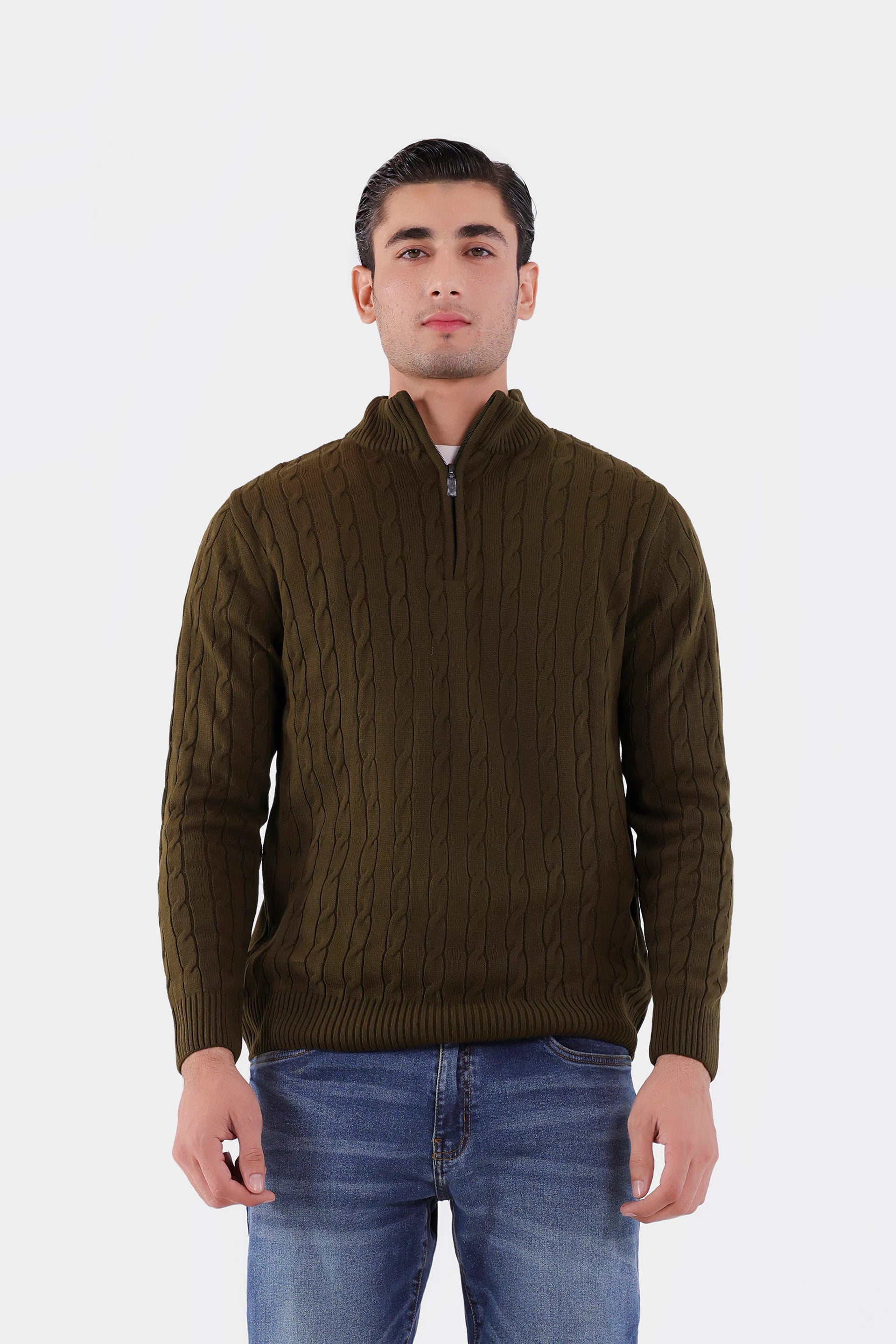 Quarter Zip Cable Knit Sweater - Cougar Clothing
