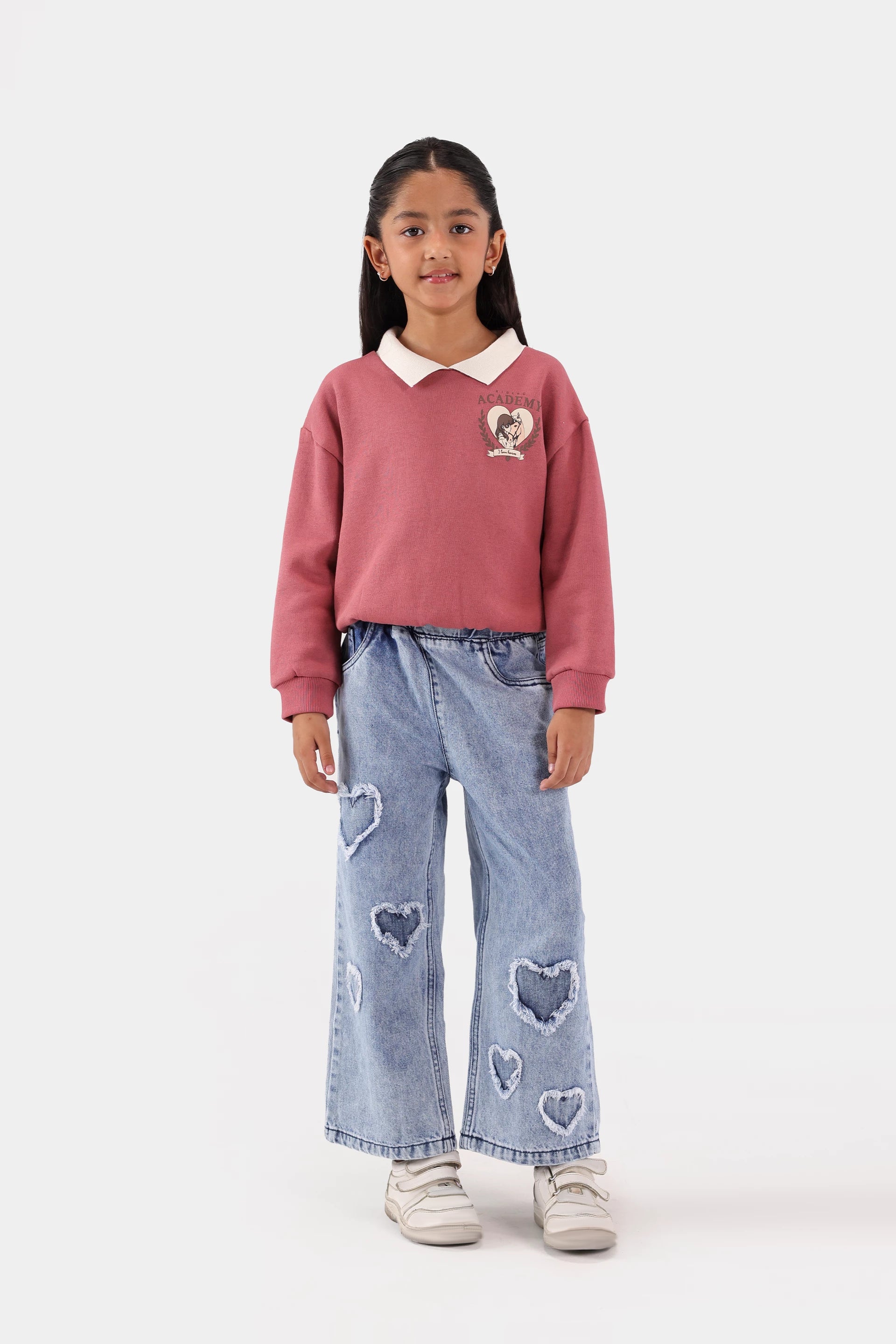 Straight Fit Jeans with Heart Patches - Cougar Clothing