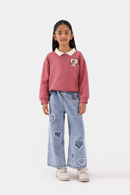 Straight Fit Jeans with Heart Patches - Cougar Clothing