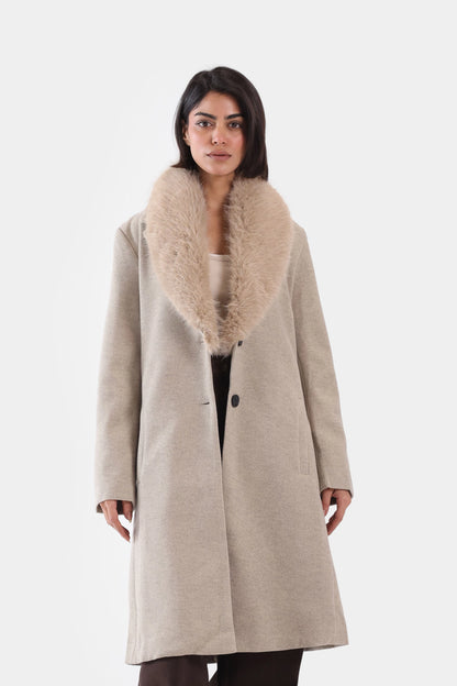 Long Coat With Detachable Faux Fur - Cougar Clothing