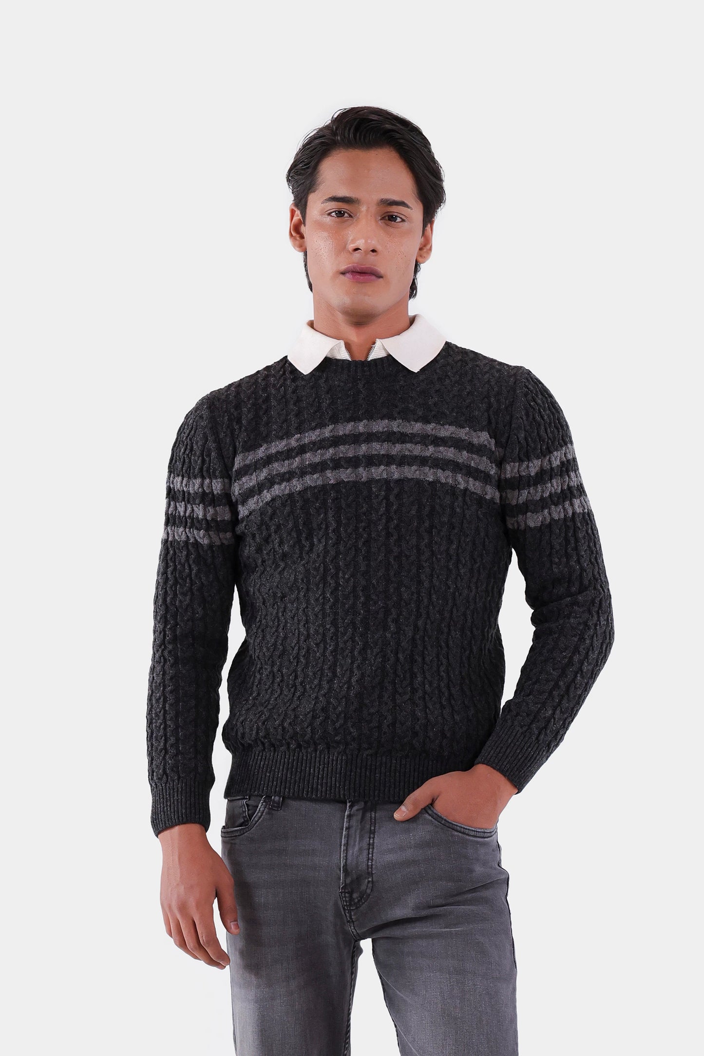 Chest Striped Knit Sweater - Cougar Clothing
