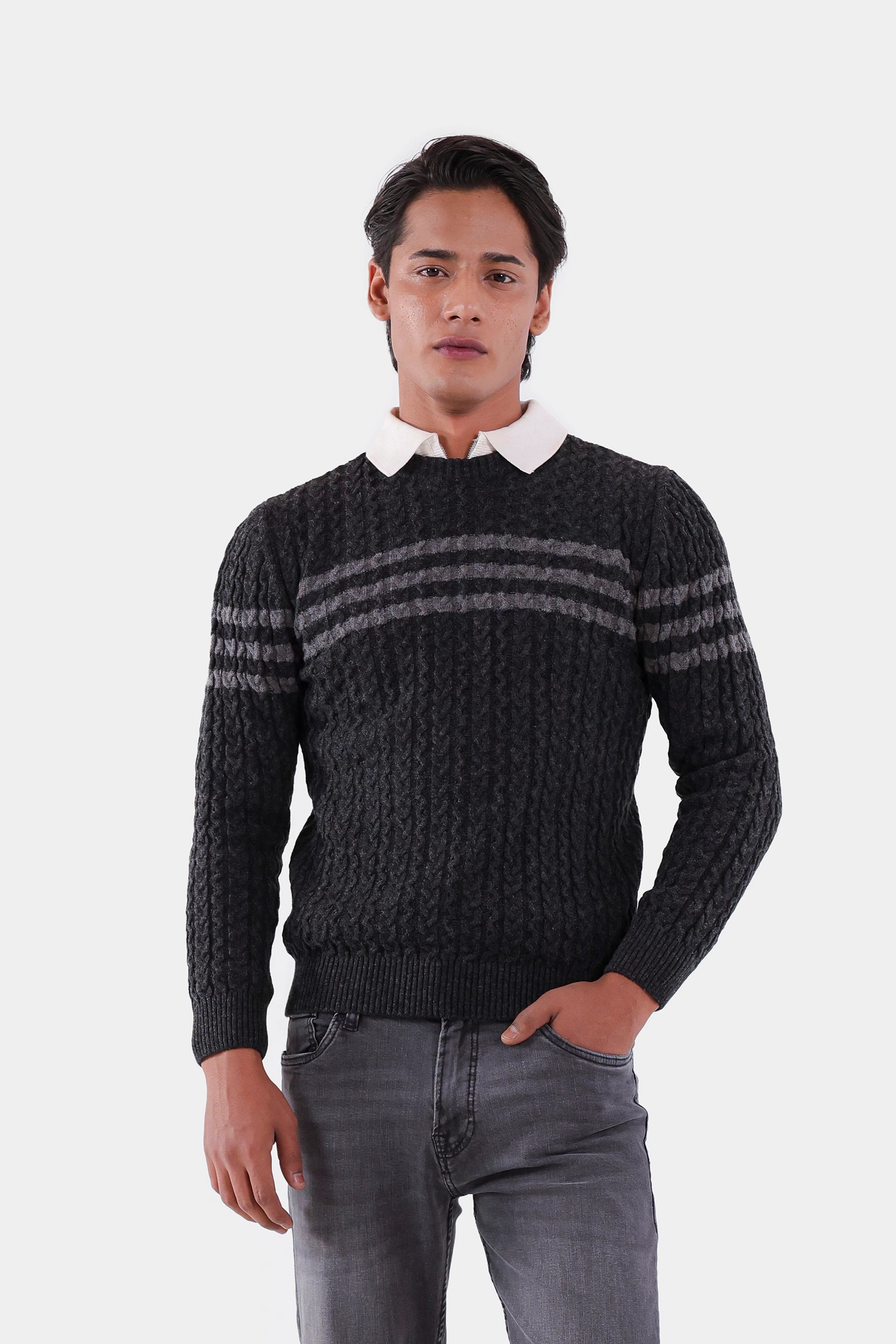 Chest Striped Knit Sweater - Cougar Clothing