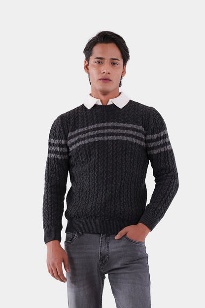 Chest Striped Knit Sweater - Cougar Clothing