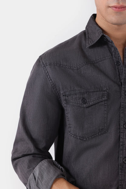 Flap Pockets Denim Shirt - Cougar Clothing
