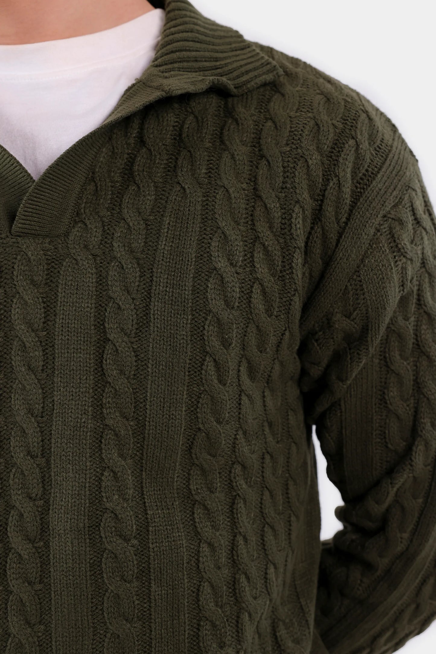 Cable Knit Open Collar Sweater - Cougar Clothing